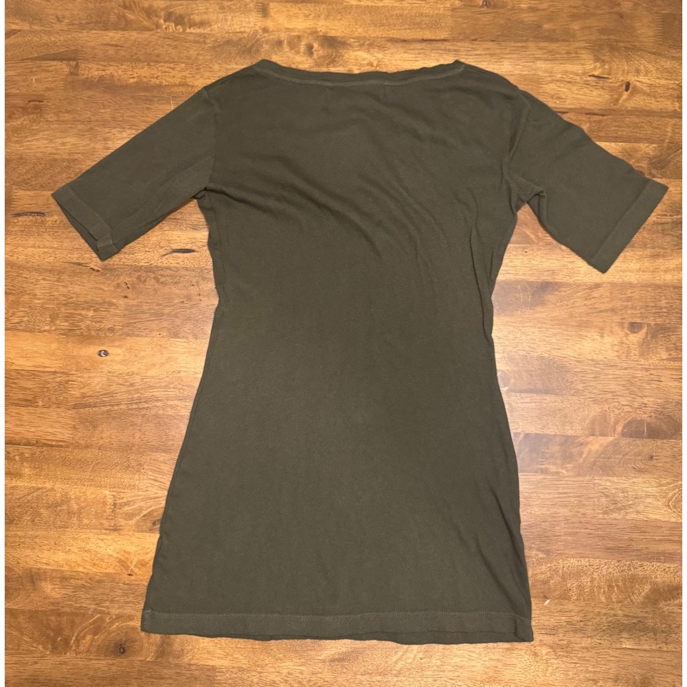 Cali Dreaming V-Neck Tee Organic Cotton Knit Top Dark Army Green Size S - Picture 4 of 9